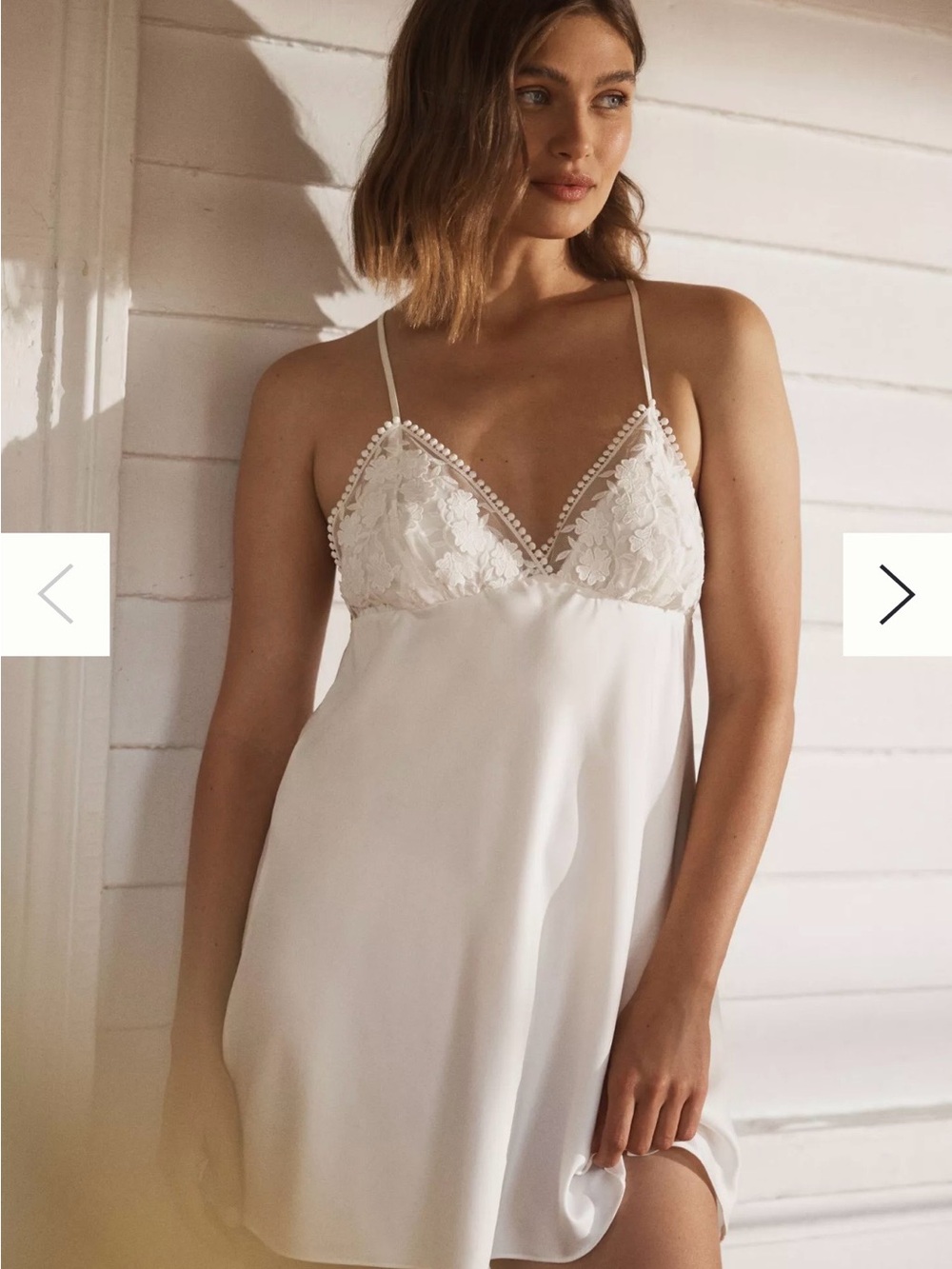 Flora Nikrooz Ivory Lace-Trim Satin Chemise and Matching Robe